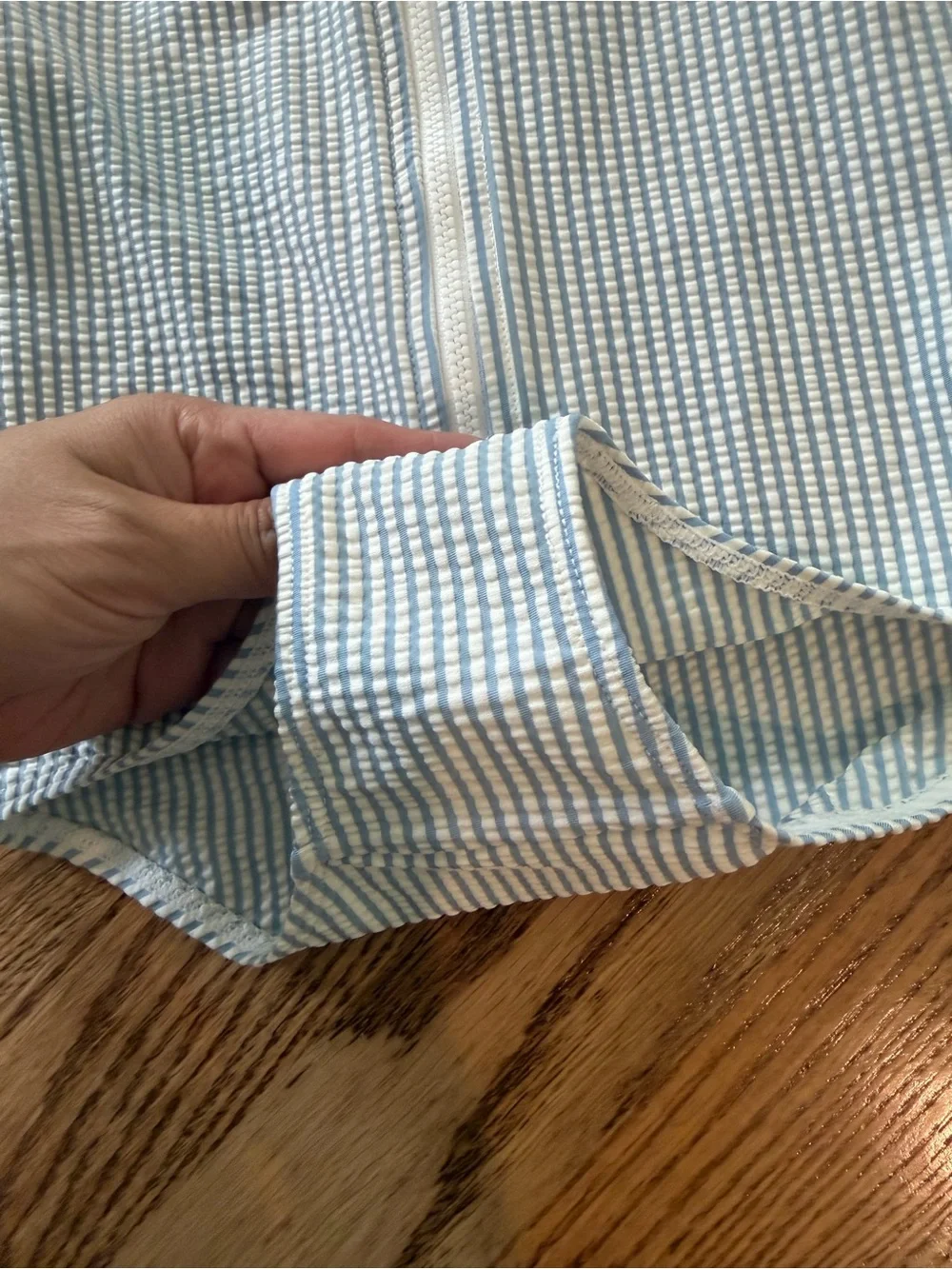 H&M cute  Long Sleeve Ribbed One-Piece Swimsuit in Light Blue and White 18M / 2T